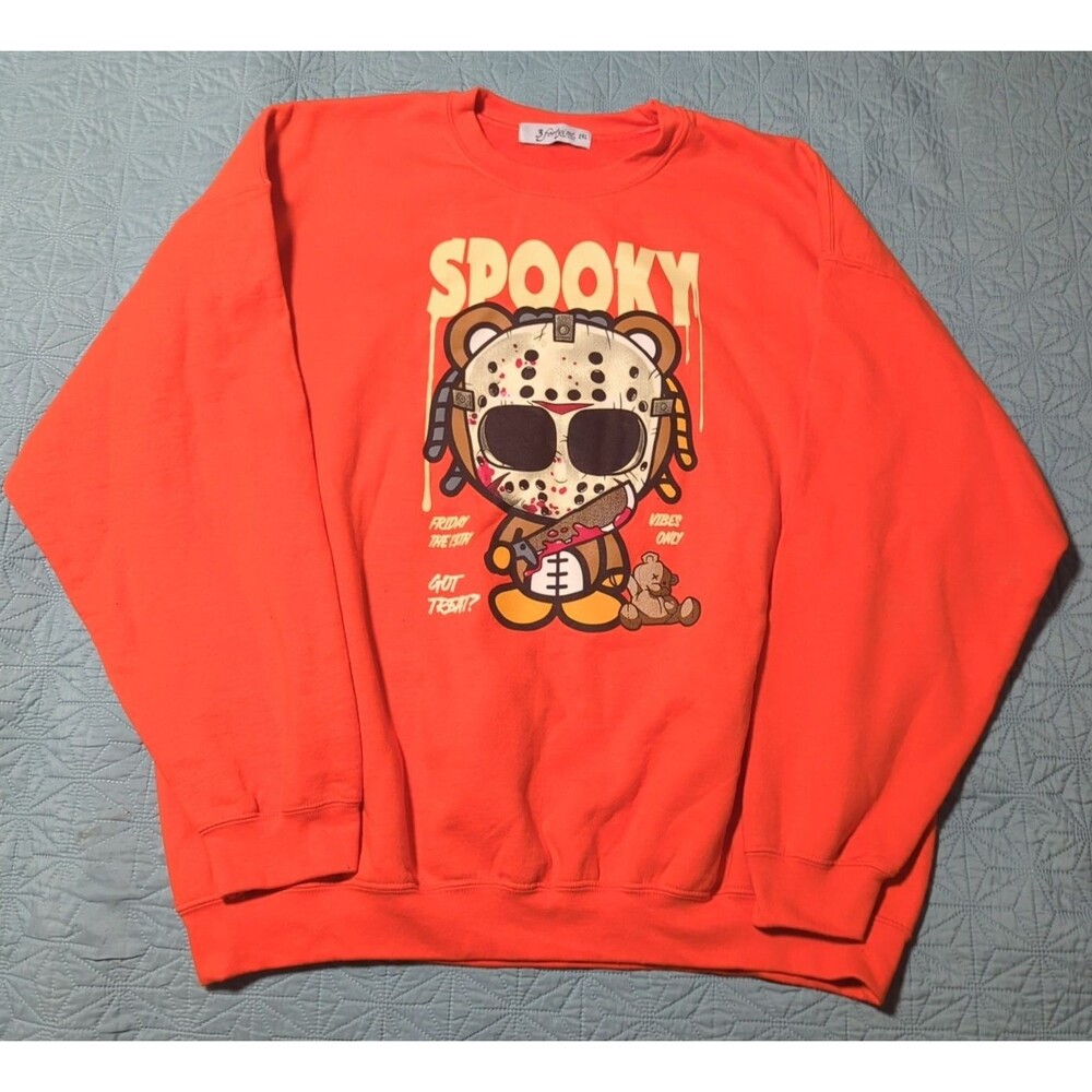 3forty Inc. Men's 2XL Orange Spooky Sweatshirt Masked Teddybear
